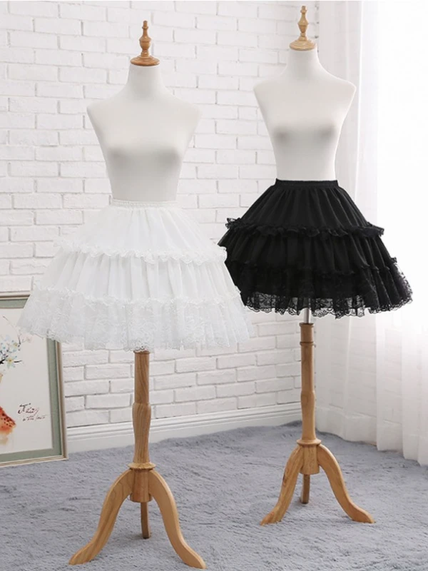 2 steel hoops lace tiered lolita petticoat